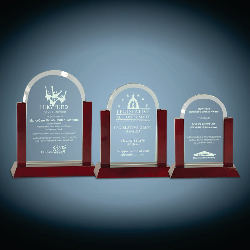 Jade Dome Gateway Glass Award with Rosewood Finish Base