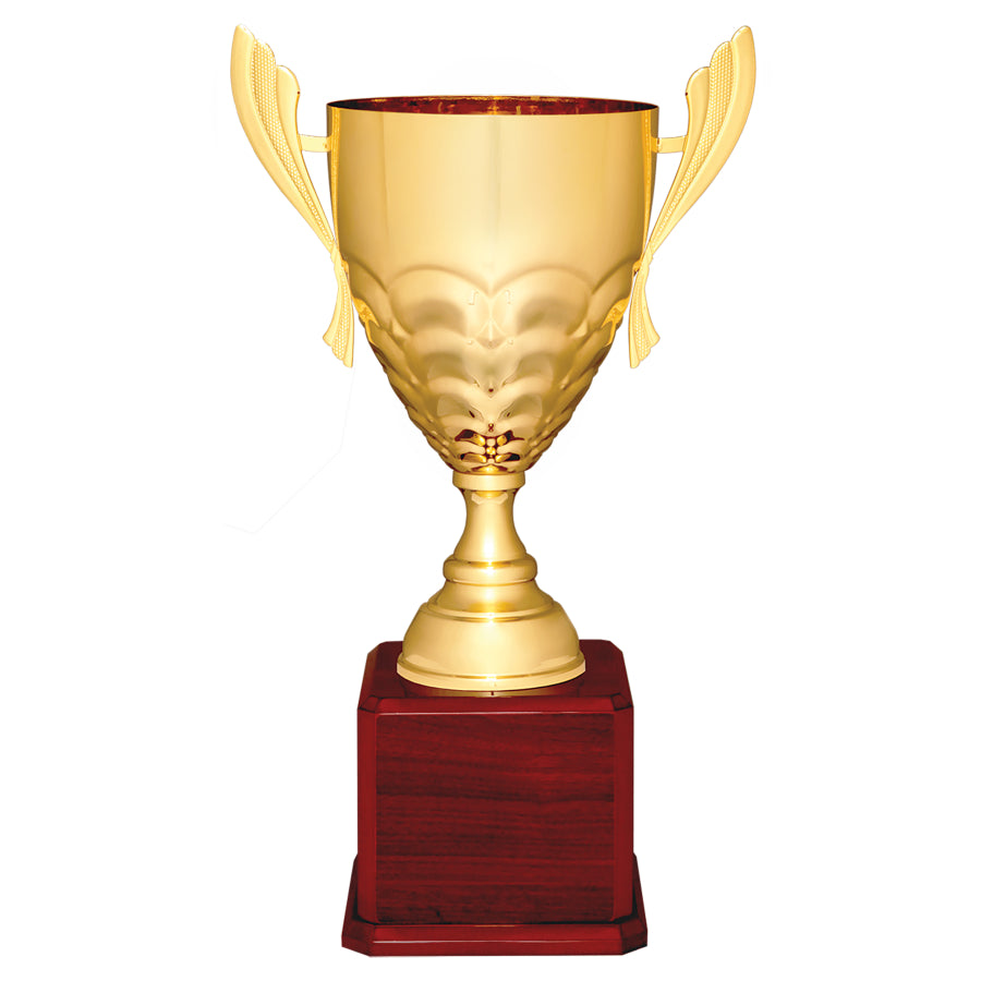 Gold Completed Metal Cup Trophy on Rosewood Royal Piano Finish Base