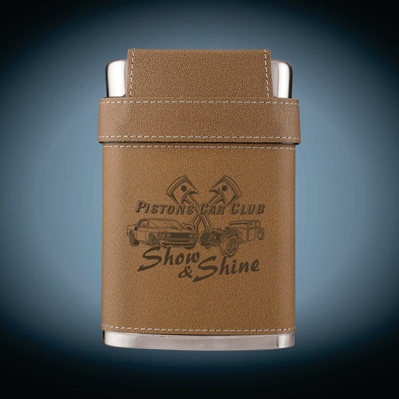 7 oz. Leather Flask with Lid & 3 Shot Glasses