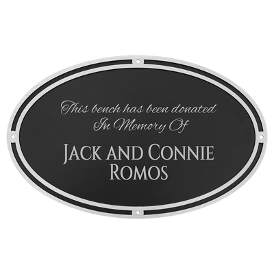 Silver/Black Oval Cast Aluminum Sign with 4 Mounting Screws