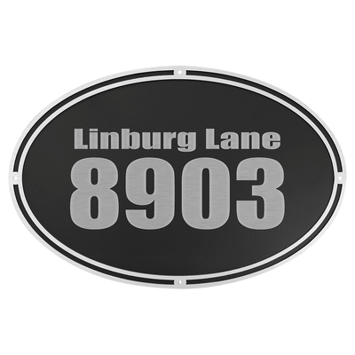 Silver/Black Oval Cast Aluminum Sign with 4 Mounting Screws