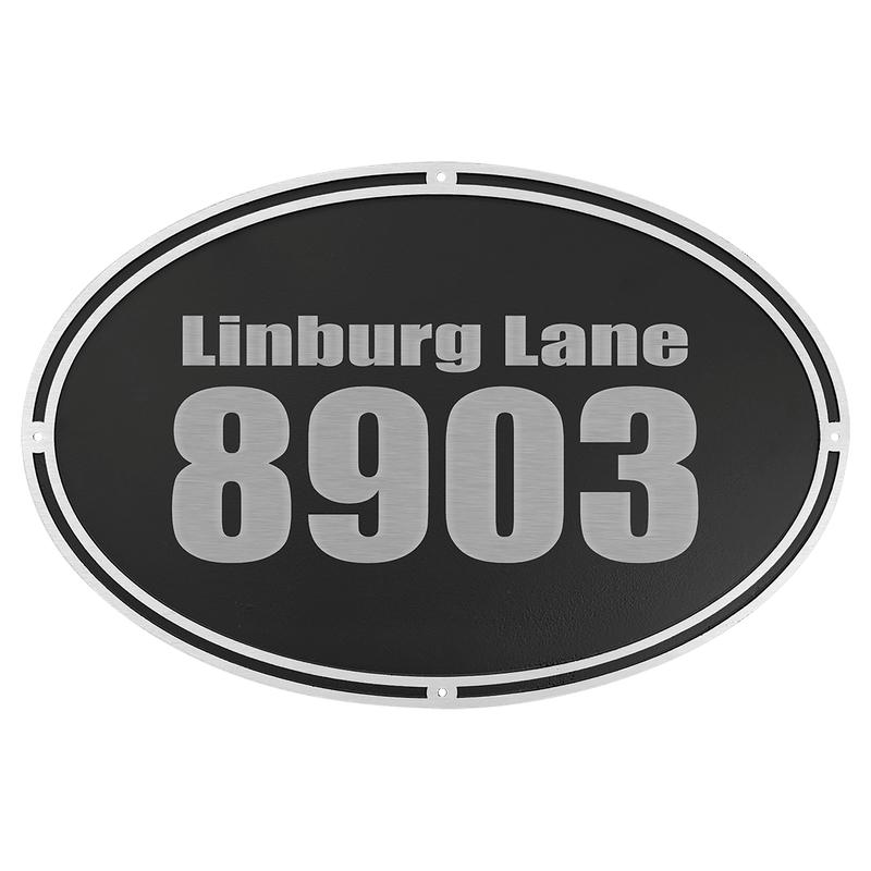 Silver/Black Oval Cast Aluminum Sign with 4 Mounting Screws