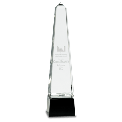 Obelisk Crystal on Black Pedestal Base