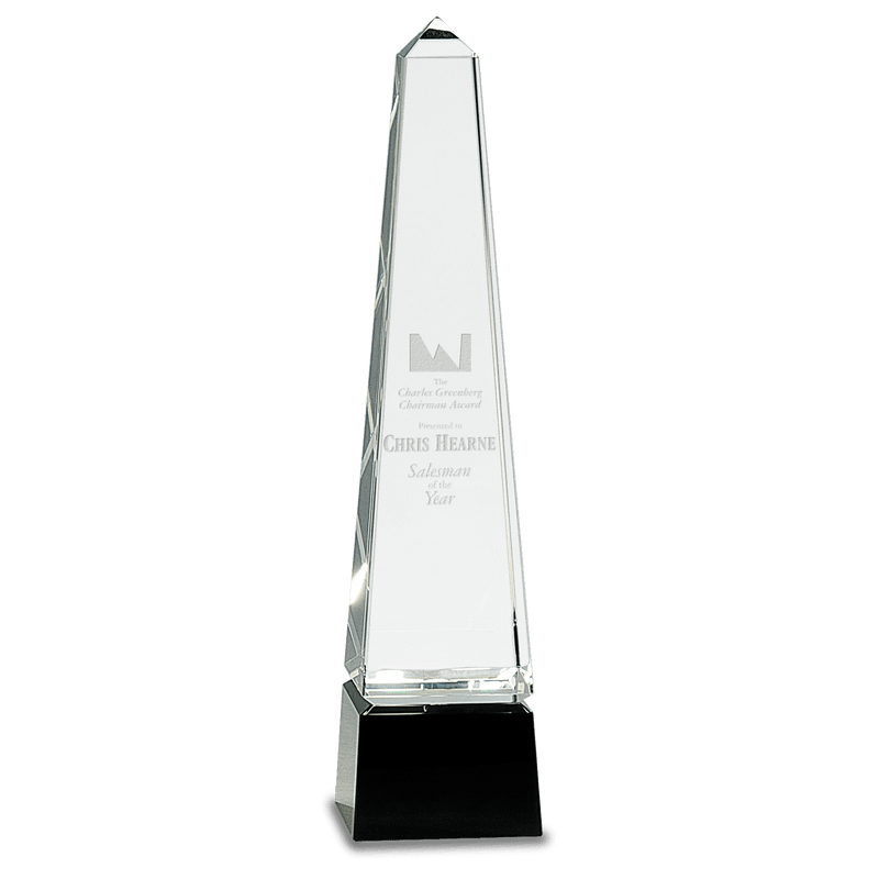 Obelisk Crystal on Black Pedestal Base