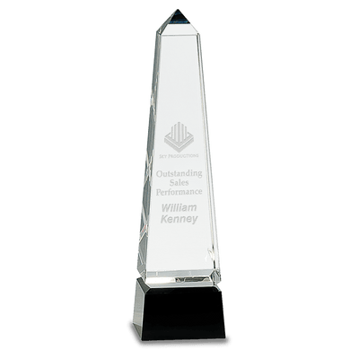 Obelisk Crystal on Black Pedestal Base