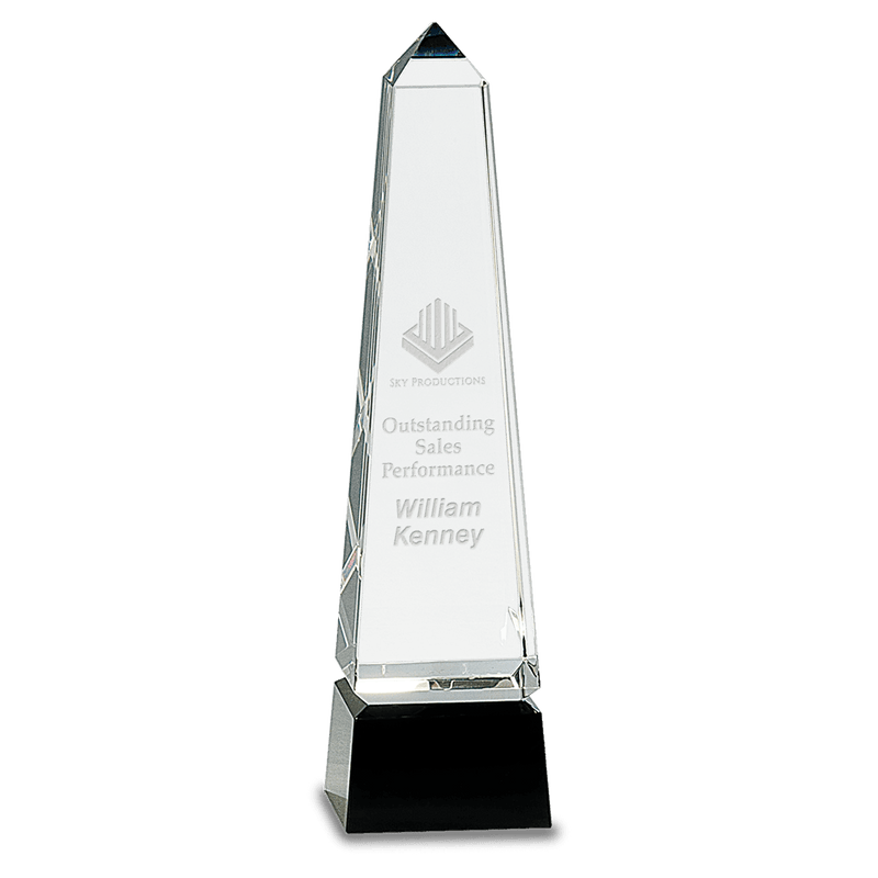 Obelisk Crystal on Black Pedestal Base