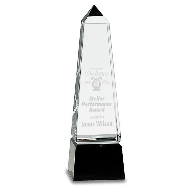 Obelisk Crystal on Black Pedestal Base