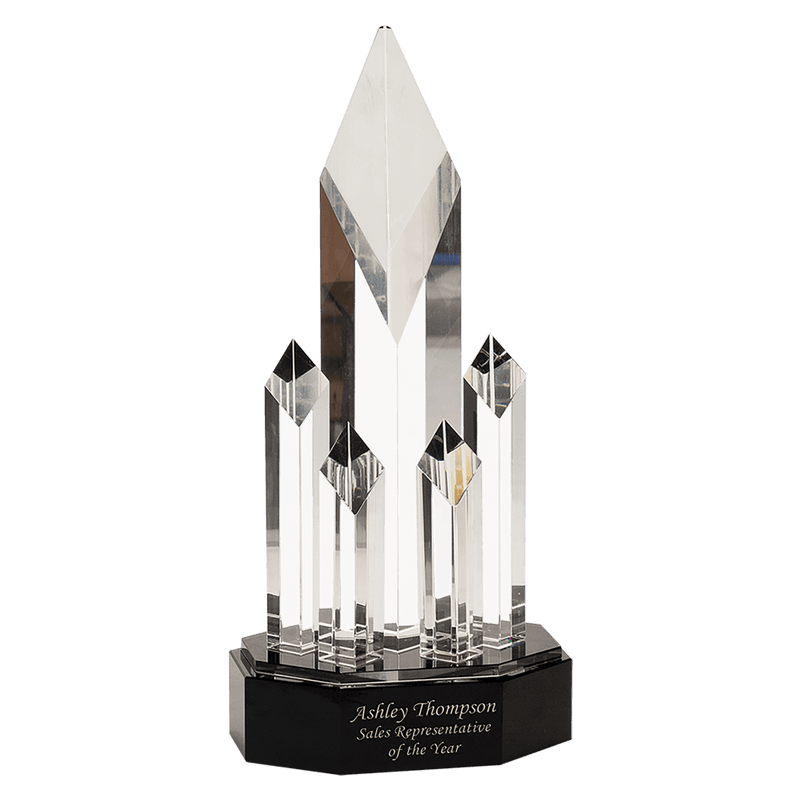 Clear Crystal 5 Rising Diamonds on Black Pedestal Base