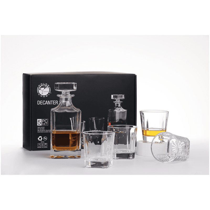 750ml Square Glass Decanter Set with Four 11 oz. Glasses