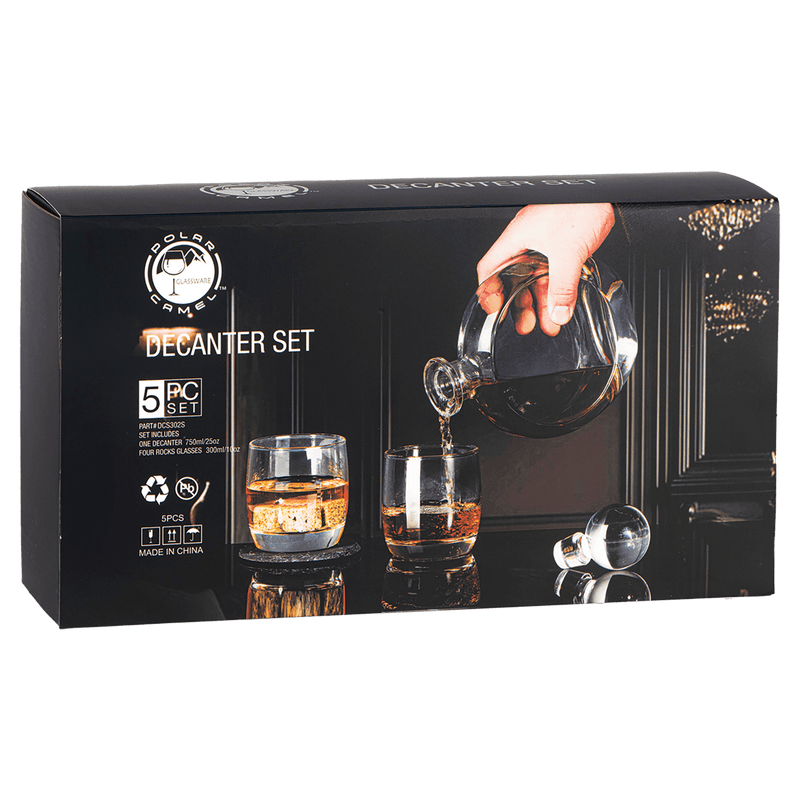 750ml Round Glass Decanter Set with Four 10 oz. Glasses