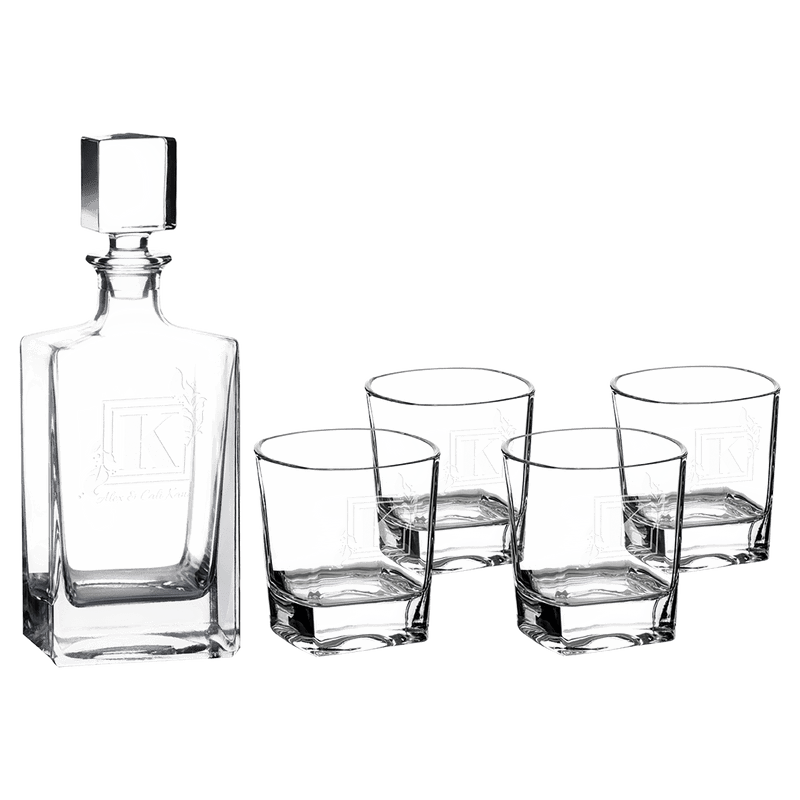 810ml Rectangle Glass Decanter Set with Four 8 oz. Glasses