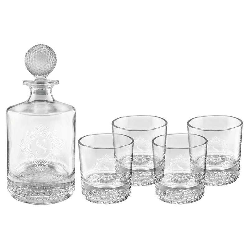 850ml Round Golf Glass Decanter Set with Four Rocks Glasses