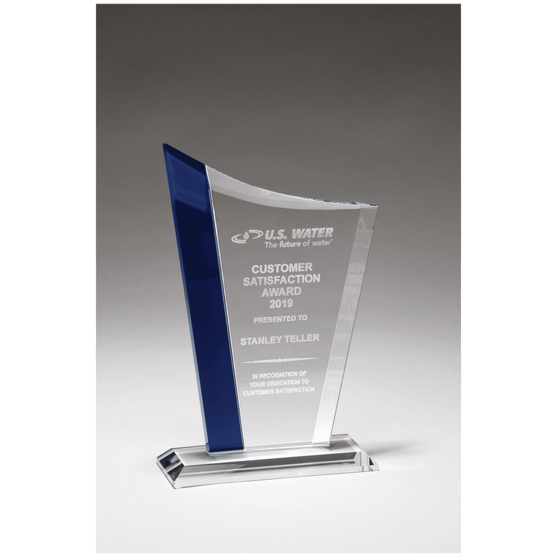 Zenith Series Clear Glass Award with Blue Highlights