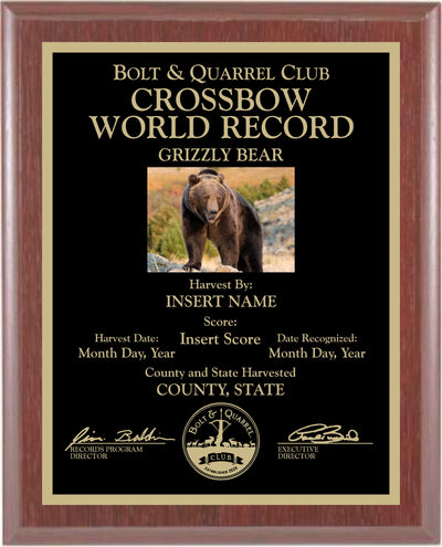 Crossbow World Record Plaque (10.5" x 13")