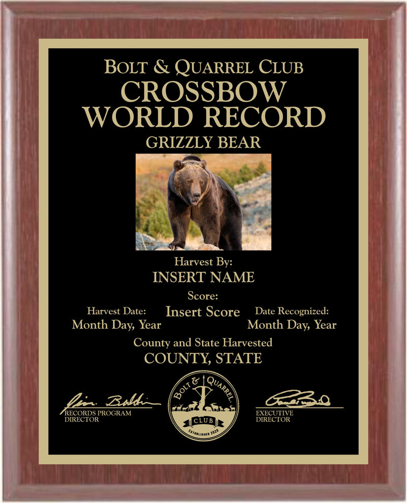 Crossbow World Record Plaque (10.5" x 13")