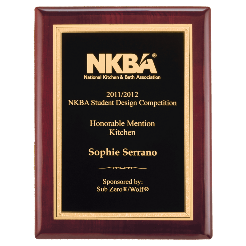 Rosewood Piano Finish Plaque with Textured Black/Gold Florentine Plate