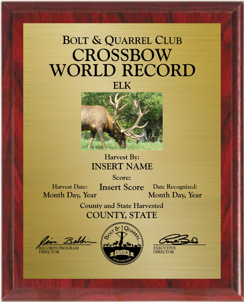 Crossbow World Record Plaque (10.5" x 13")