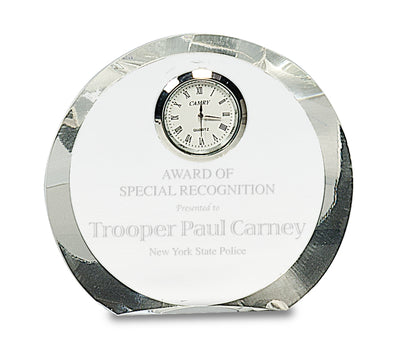 Clear Crystal Round Award with Clock