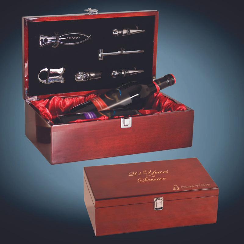 Rosewood Piano Finish Double Bottle Wine Box with Tools