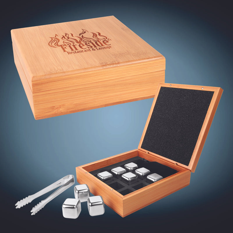 Stainless Steel Whiskey Stone Set in Bamboo Case