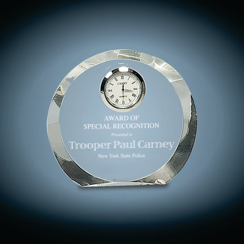 Clear Crystal Round Award with Clock