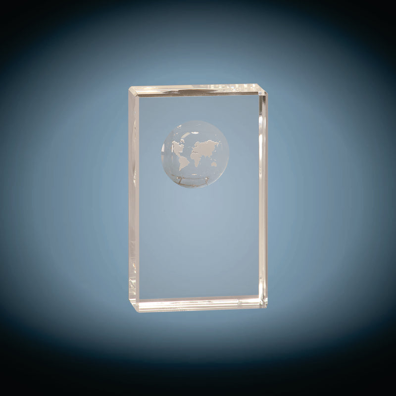 Clear Crystal Rectangle with Globe Etching