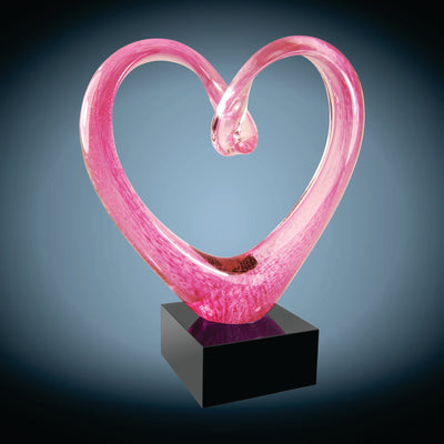 Pink Glass Heart with Black Base