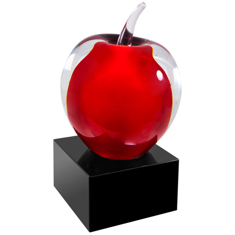 Red and Clear Glass Apple with Black Base