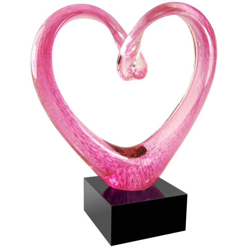 Pink Glass Heart with Black Base