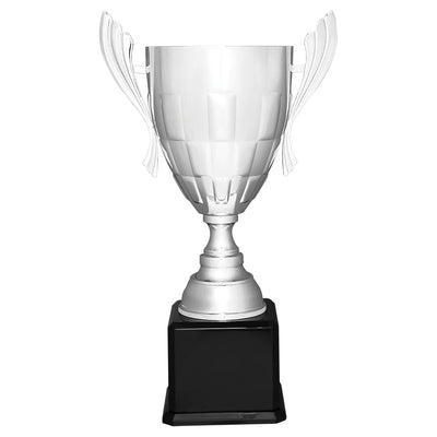 Silver Completed Metal Cup Trophy on Black Royal Piano Finish Base