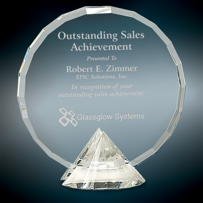 Clear Round Crystal Award on Clear Diamond Base