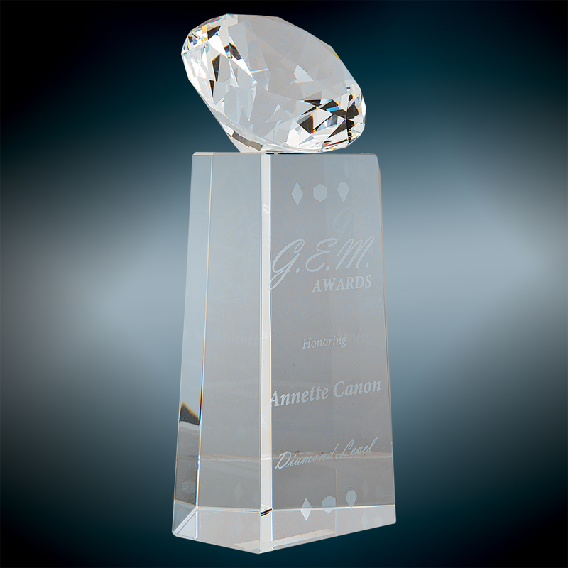 Crystal Diamond Award on Clear Crystal Pedestal