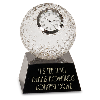 Clear Crystal Golf Ball Clock with Black Pedestal Base