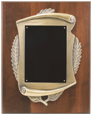 Genuine Walnut Plaque with Metal Scroll Frame & Plate