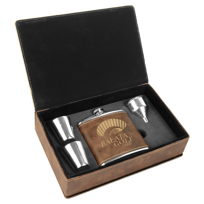 6 oz. Laserable Leatherette Flask Gift Set