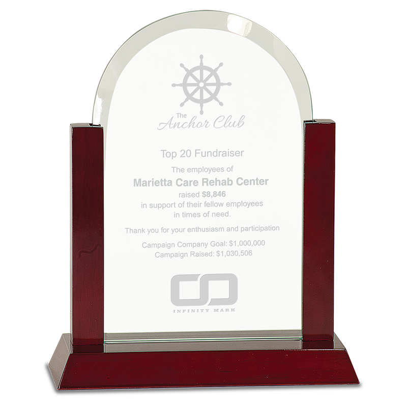 Jade Dome Gateway Glass Award with Rosewood Finish Base