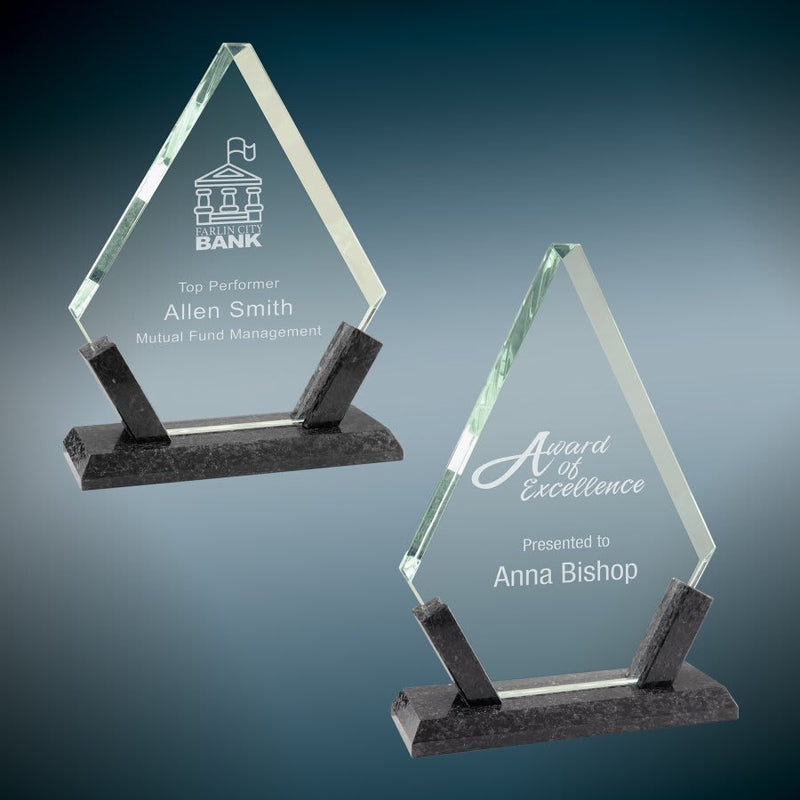 Diamond Glass Award with Black Marble Base