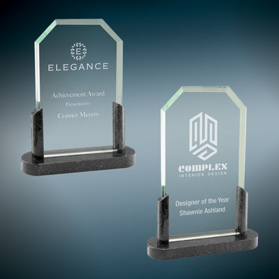 Clipped Corners Glass Award with Black Marble Base