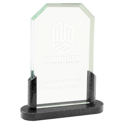 Clipped Corners Glass Award with Black Marble Base