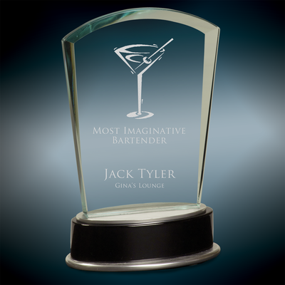 Jade Fan Metro Glass Award with Silver and Black Piano Finish Base
