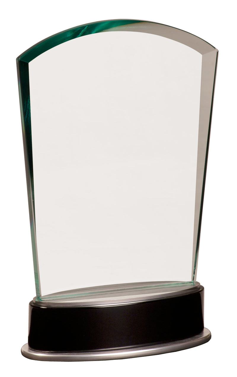 Jade Fan Metro Glass Award with Silver and Black Piano Finish Base