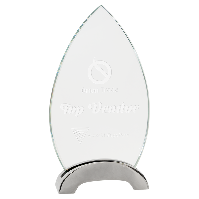 Premier Platinum Oval-Shaped Glass Award with Arch Metal Base