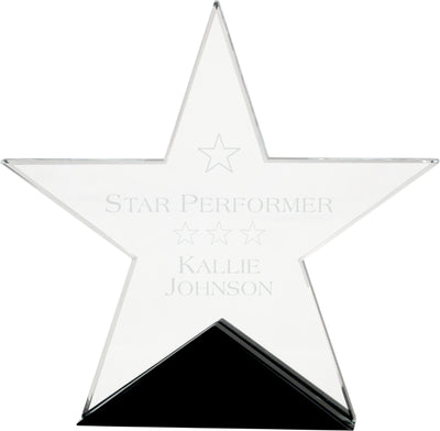 Clear Glass Star Award on Black Base