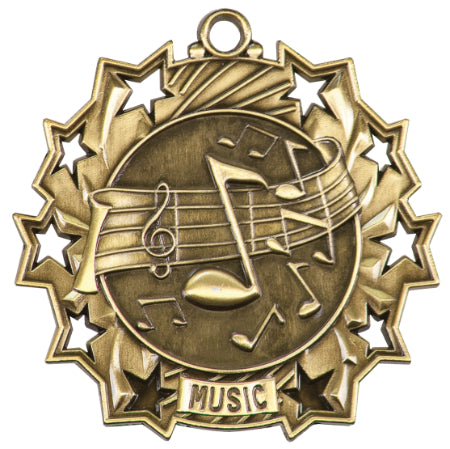 2.25" Antique Music Ten Star Medal