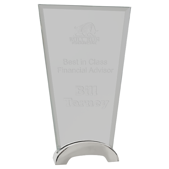 Premier Platinum Fan-Shaped Glass Award with Arch Metal Base